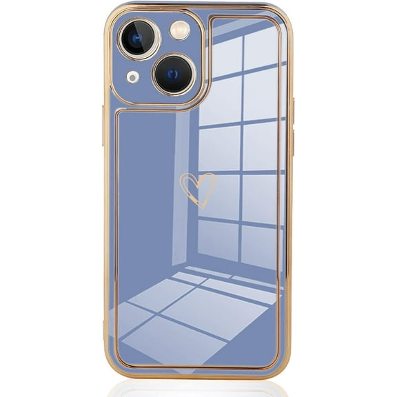 Compatible iPhone 13 6.1" 2021 Purple Case, Luxury Plating Love Heart Women's Soft TPU Shockproof Camera Case for iPhone 13 case
