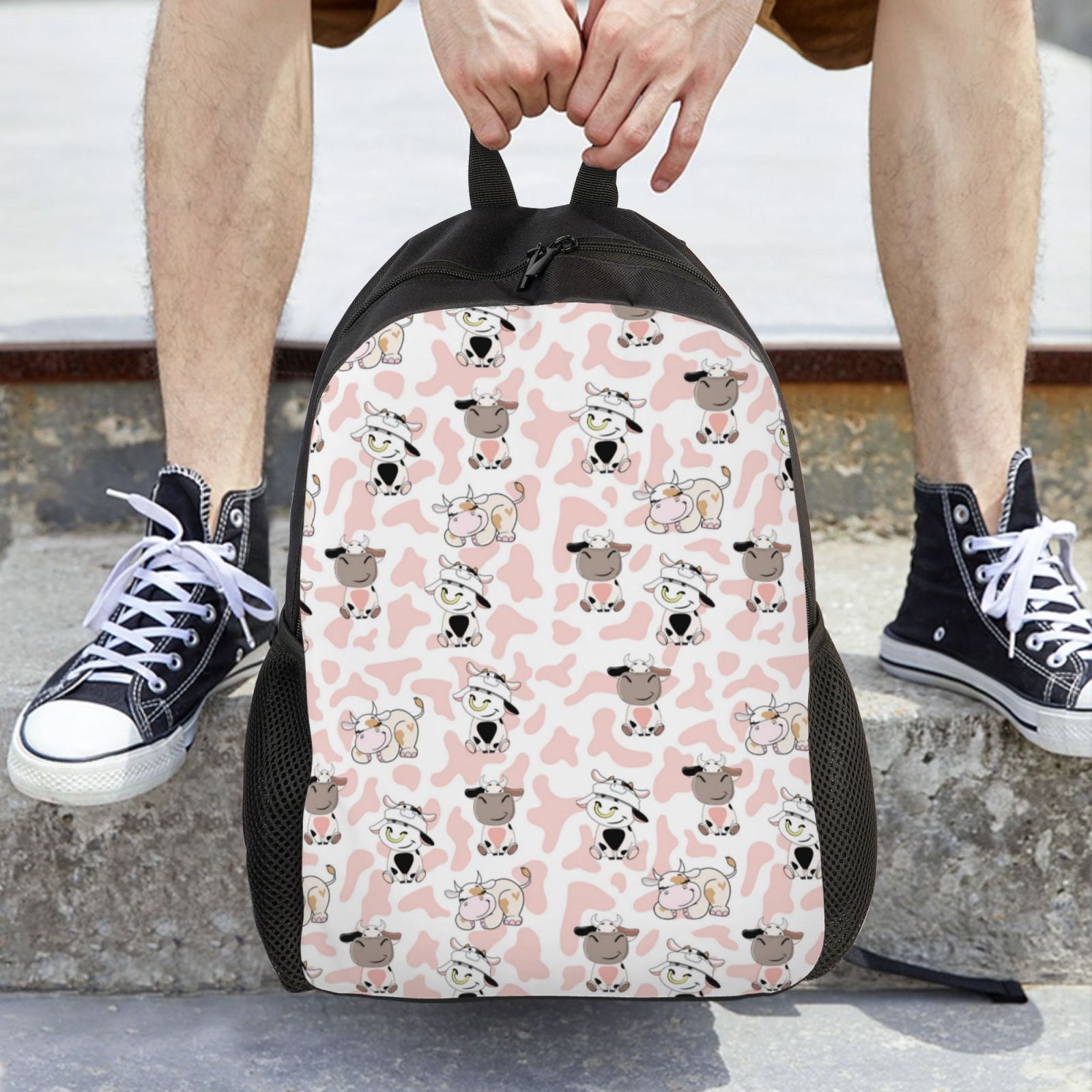 Xecao Cute Cartoon Cows Print School Backpack with Laptop Compartment Small Travel Laptop Backpack for Women Men Waterproof College Backpack Simple School Bag