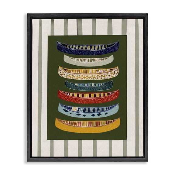 Stupell Industries Eclectic Patterned Canoes over Stripes Black Floating Frame Canvas Art, 17 x 21, by Yen