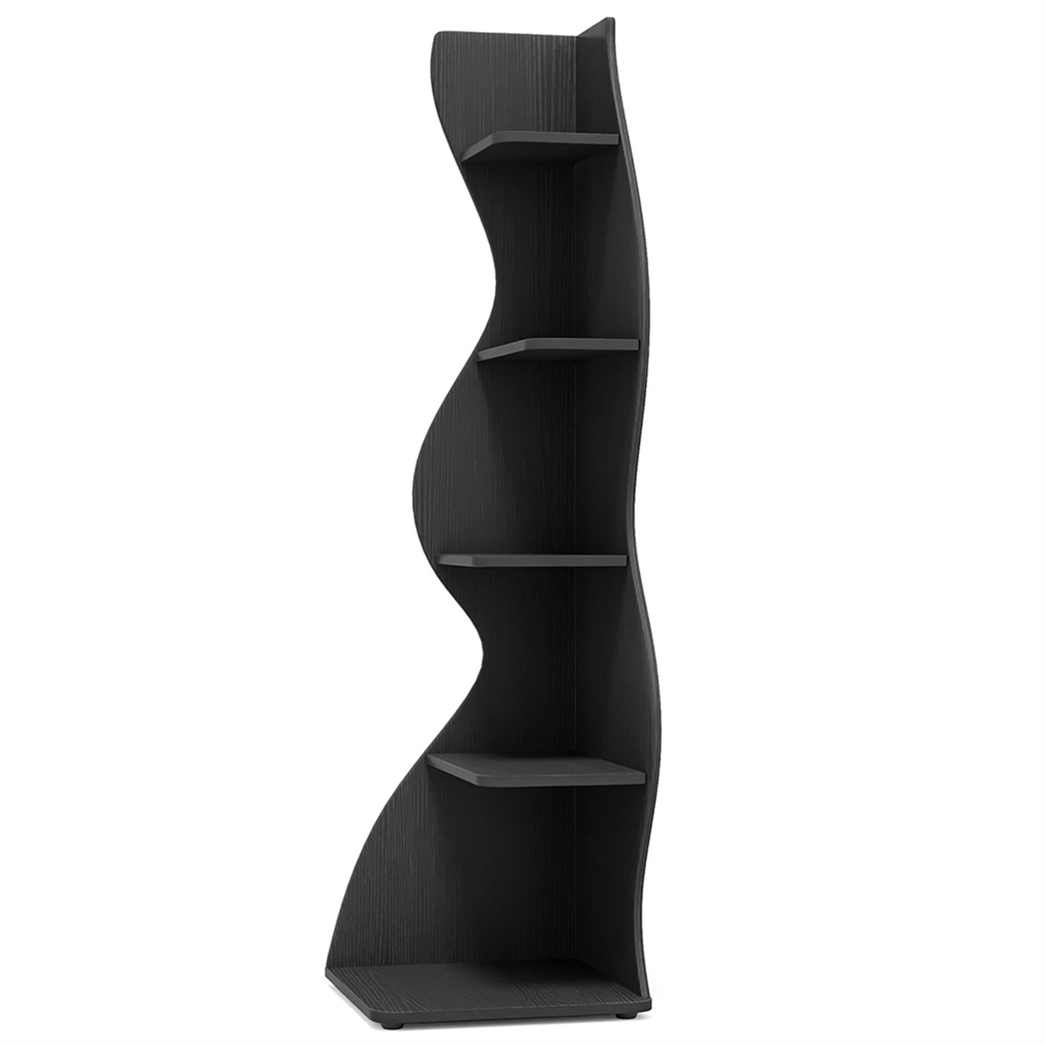 Demi Bonn 5-Tier Corner Bookcase, Wood Bookshelf Storage Organizer, 70" Tall Display Standing Shelf Unit for Bedroom, Living Room, Black