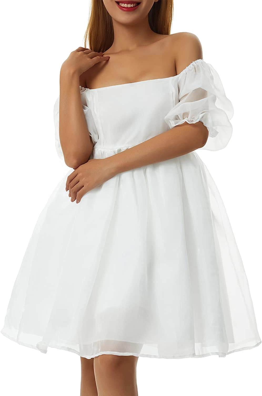 women's puff sleeve tulle princess dress