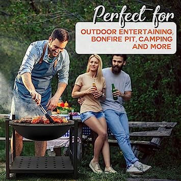 SereneLife  2-in-1 Steel BBQ Grill 26" Portable Outdoor Wood Burning Fire Pit
