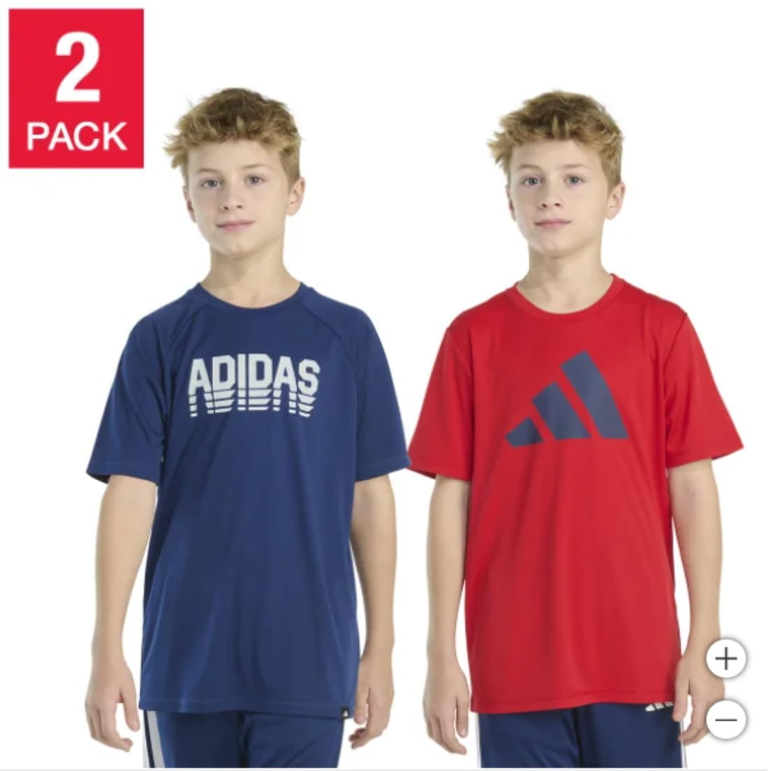 Adidas Boy's 2 Pack Performance Short Sleeve Tees (US, Alpha, X-Large, Regular, Navy and Red)