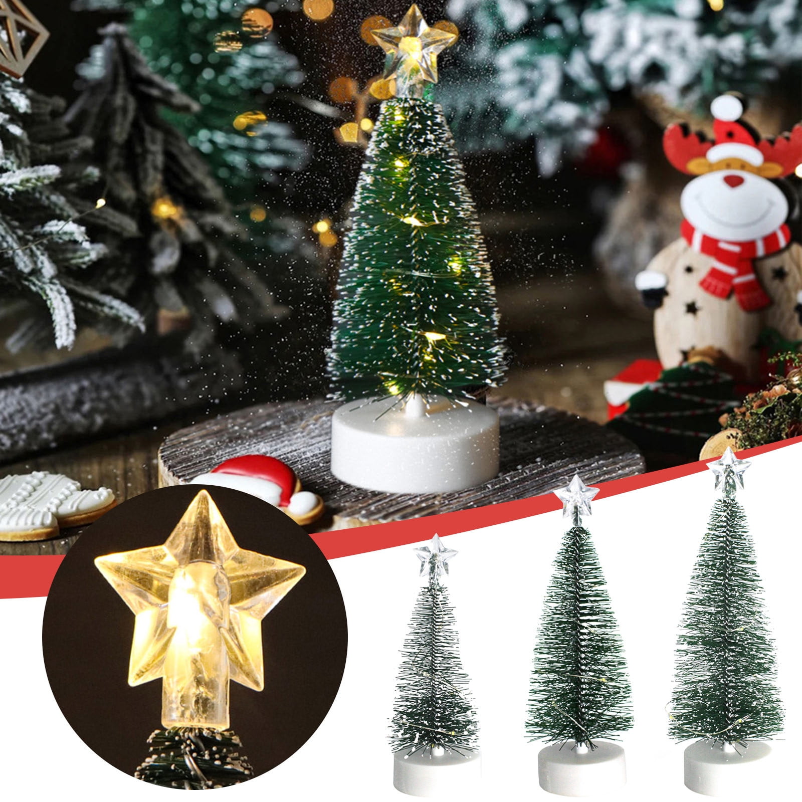 Tarmeek 3PCS Desktop Christmas Tree Miniature Pine Tree Tabletop
