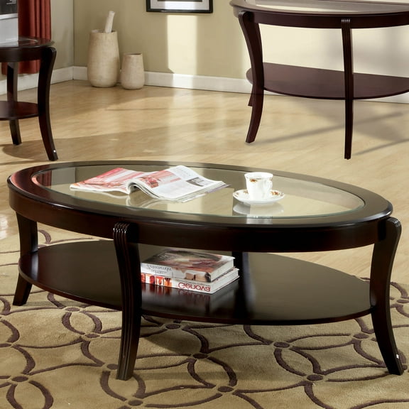 Furniture of America Bello Glass Top Coffee Table, Espresso