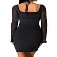 thumbnail image 4 of Femmes Bodycon Mini Robe Licol Cou Découpe Ruché Robe Courte Manches Longues Nuit Robe Clubwear Blanc S, 4 of 8