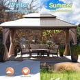thumbnail image 5 of MeetLeisure 12' X 16' Double-Tier Hardtop Gazebo, Aluminum Metal Gazebo with Reinforced Galvanized Steel Roof Curtain and Netting, 5 of 12