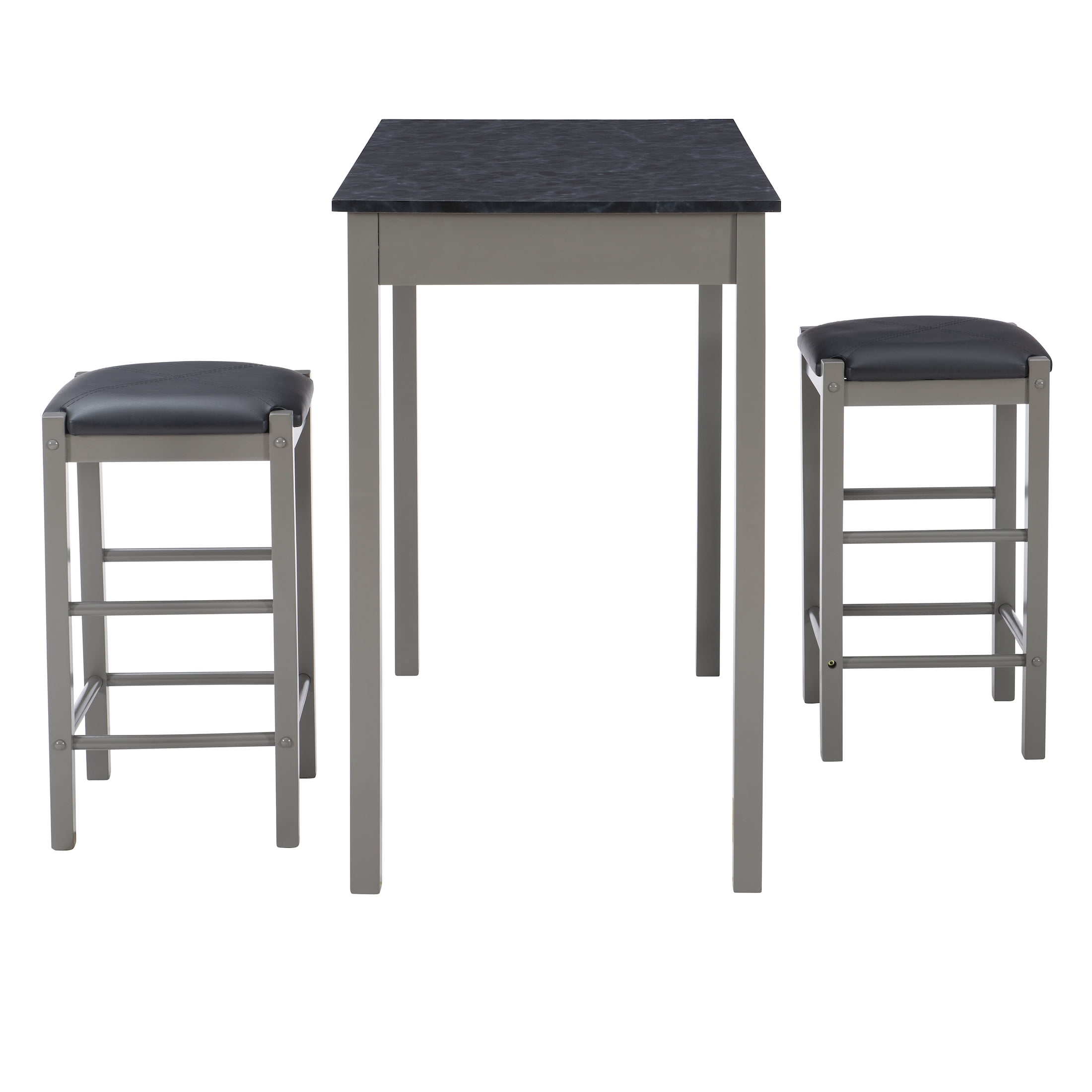 Linon Salene 3-Piece Tavern Set, Gray with Black Marble Top
