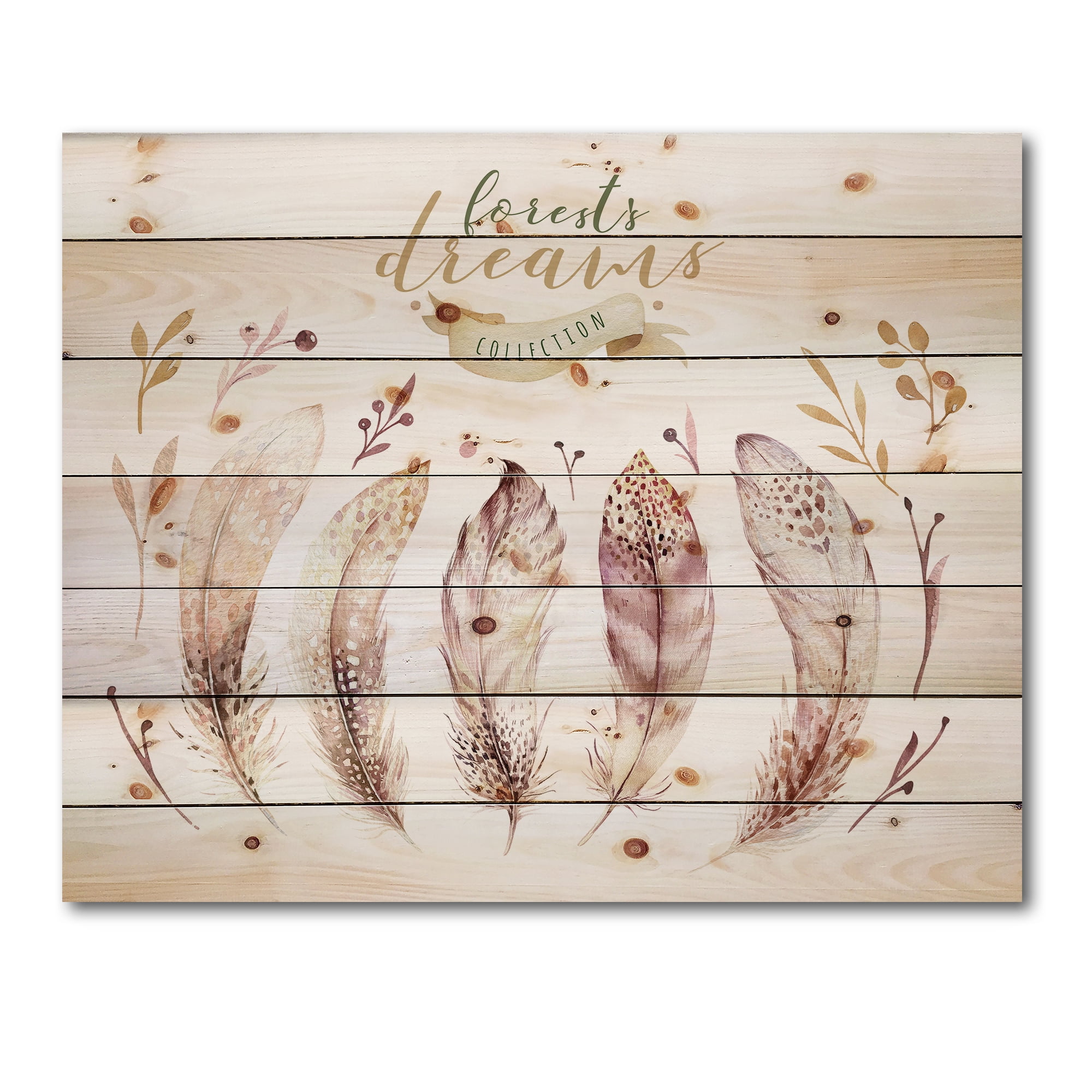 Designart 'Vital Feathers In Ethnic Boho Style' Bohemian & Eclectic Print on Natural Pine Wood