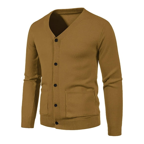 Pisexur Mens Cardigan Pull Casual Bouton Cardigan Pull Manches Longues V Cou Pulls en Tricot avec Poches