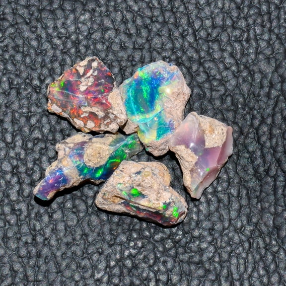 5pcs, 100% Real Ultra Fire Black Opal Raw Stone, Natural Rough, Ethiopian Rock Crystals Gemstone, Jewelry Making Supplies, Chakra Healing Stone, Birthday Gift, Crafts & DIY, Rainbow Fire Minerals lot
