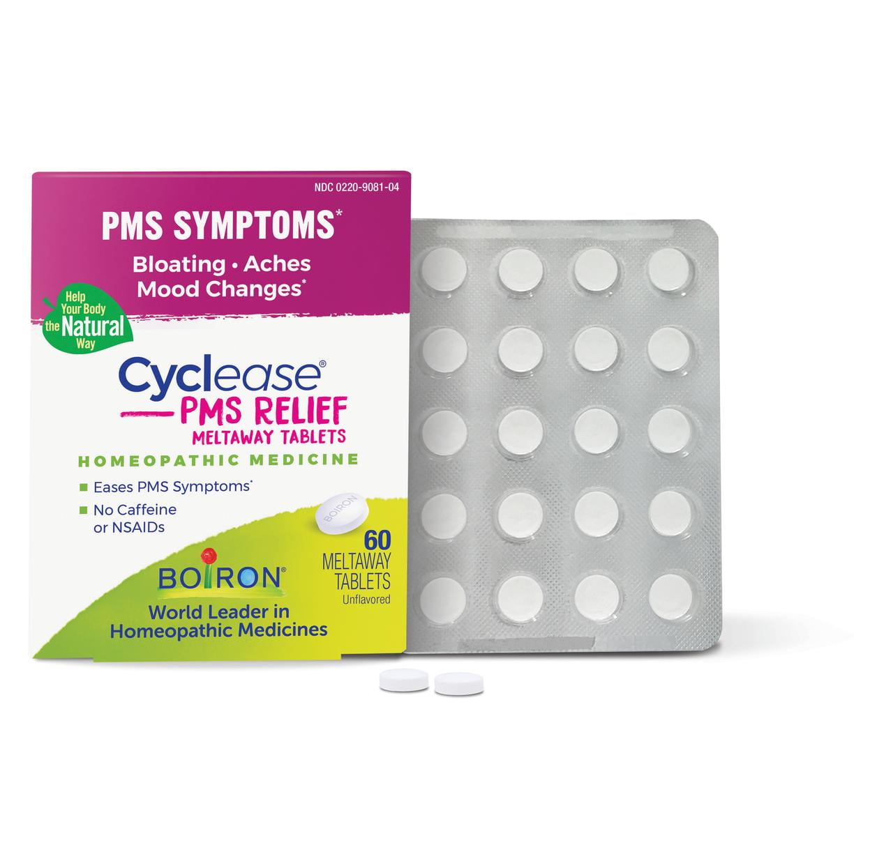 Boiron Cyclease PMS Tablets, Homeopathic Medicine for PMS Symptoms, Bloating, Aches, Mood Changes, 60 Meltaway Tablets