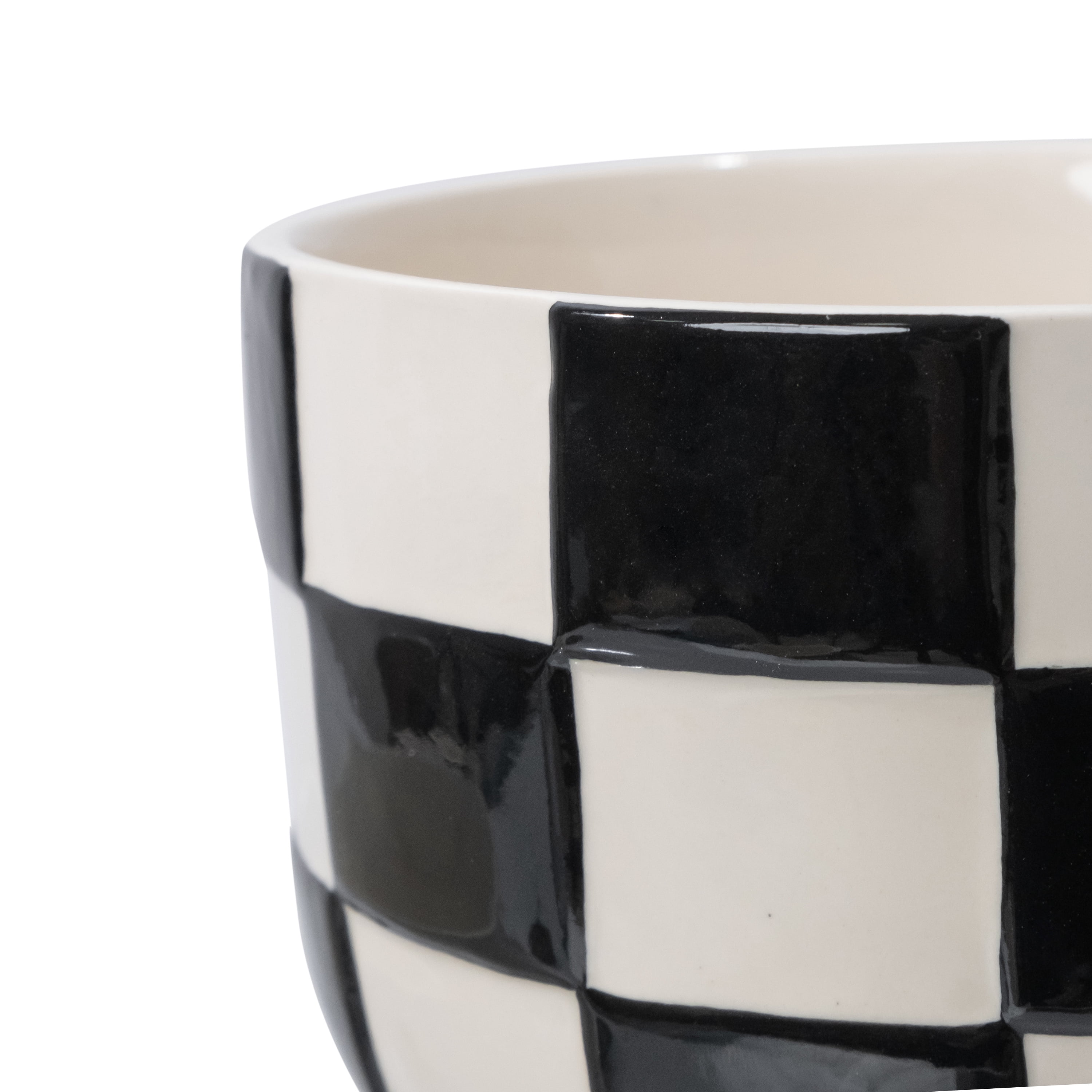 Mainstays Lennon 6" x 6" x 4.5" Round Black Checkered Ceramic Planter