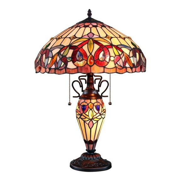 COOPER Tiffany-style 3 Light Victorian Double Lit Table Lamp 16" Shade