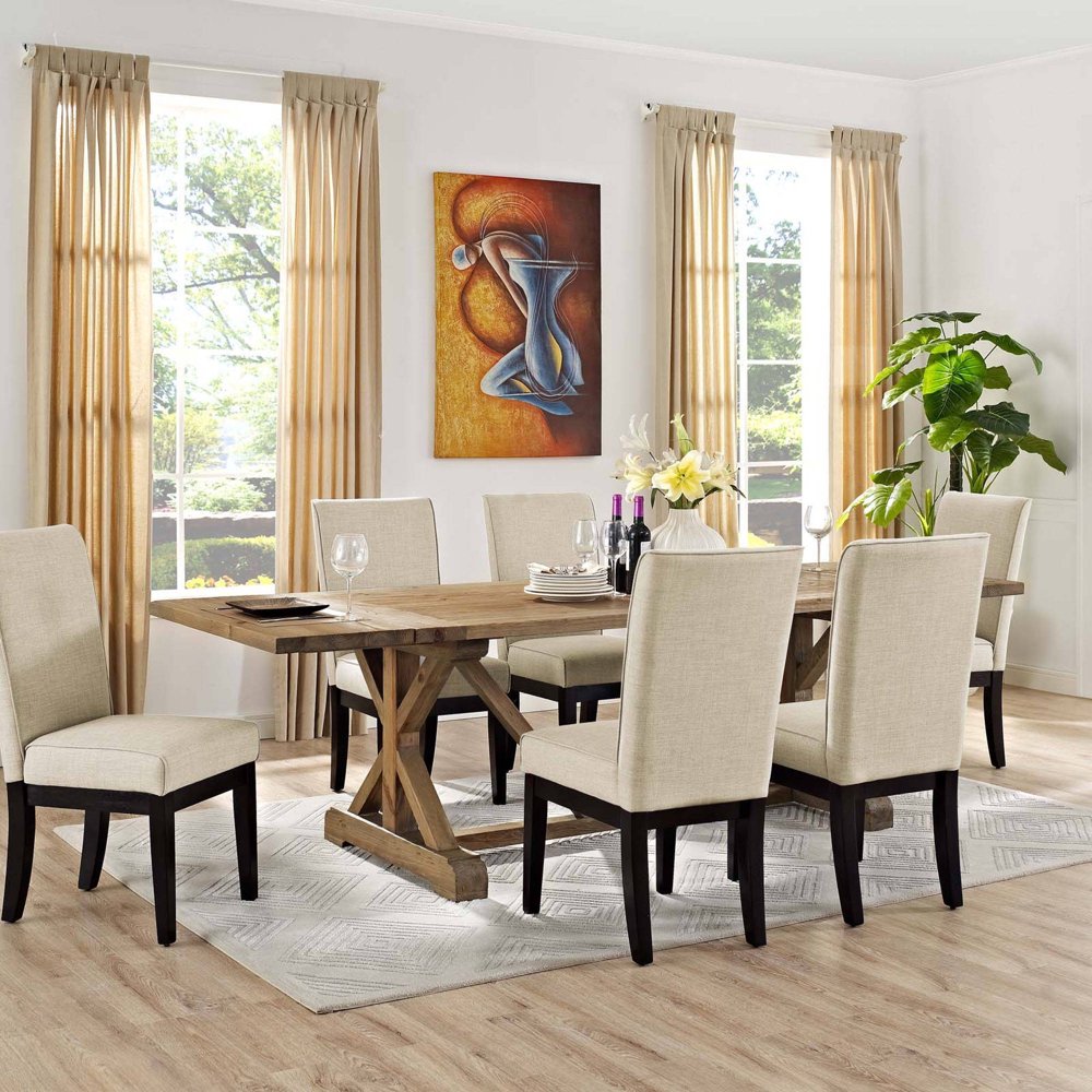 Modway Den Extendable Dining Table with Solid Pine Wood Top in Brown