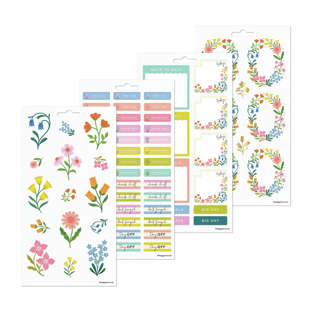 The Happy Planner Planning 101 Classic Undated Planner Starter Bundle – Classic Size 7″ × 9.25″ – Horizontal Layout, Undated Planner + 20 Sheets Filler Paper + 10 Sheets Blooming Stickers