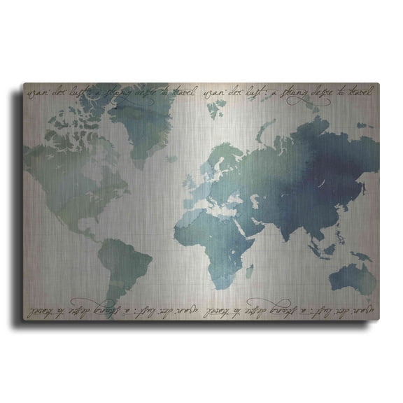 Luxe Metal Art 'Watercolor World Map' by Grace Popp Metal Wall Art, 36"x24"