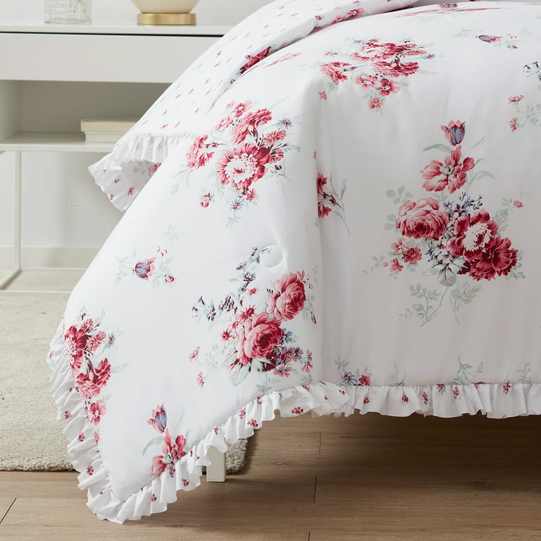 Simply Shabby Chic Sunbleached Floral 4-Piece Washed Microfiber Comforter  Set, Full/Queen
