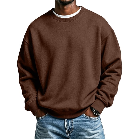 Mens Crewneck Sweatshirts Casual Solid Color Pullover Sweatshirt Long Sleeve Oversize Basic Sweat Shirts Fall Warm Clothing Top Blue L