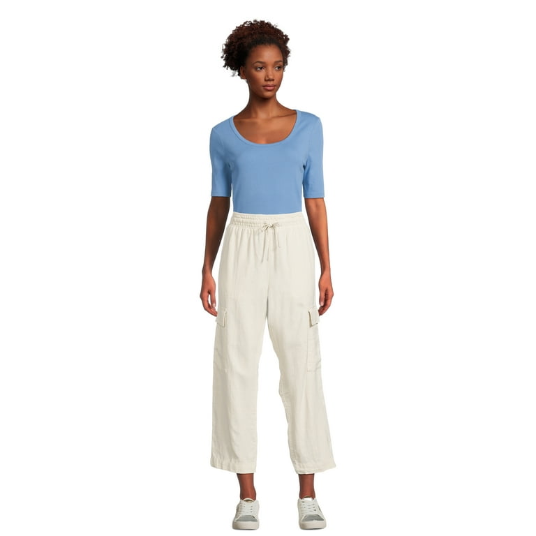 Time and Tru Women's Linen Blend Cropped Cargo Pants, 28 Time and Tru Women's Linen Blend Cropped Cargo Pants, 28