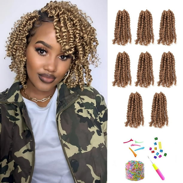 Miss Sula Passion Twist Hair-Pre-trenzado Passion Twists Trenzas de ganchillo pre-bucle hechas de cabello bohemio Extensiones de cabello trenzado sintético (6 pulgadas (paquete de 8) 27#)