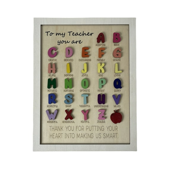 Home Decoration Anckoeil Personalized Teacher Appreciation Gift Custom Abc Alphabet Teacher Sign Motivational Teacher Plaque Thank You for Putting Your Heart Into Making Us Smart Inspir