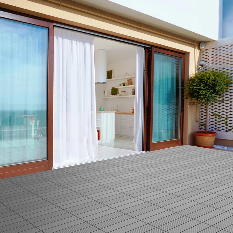 Aukfa 44 Pack Interlocking Deck Tiles, 12"X12" Waterproof Outdoor Flooring for Patio, Garden, Deck, Poolside, Backyard, Gray
