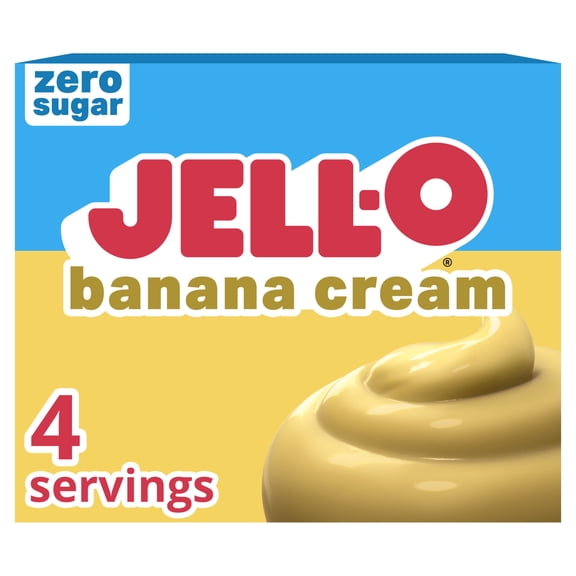 Jell-O Banana Cream Zero Sugar Instant Reduced Calorie Pudding & Pie Filling Mix, 0.9 oz Box