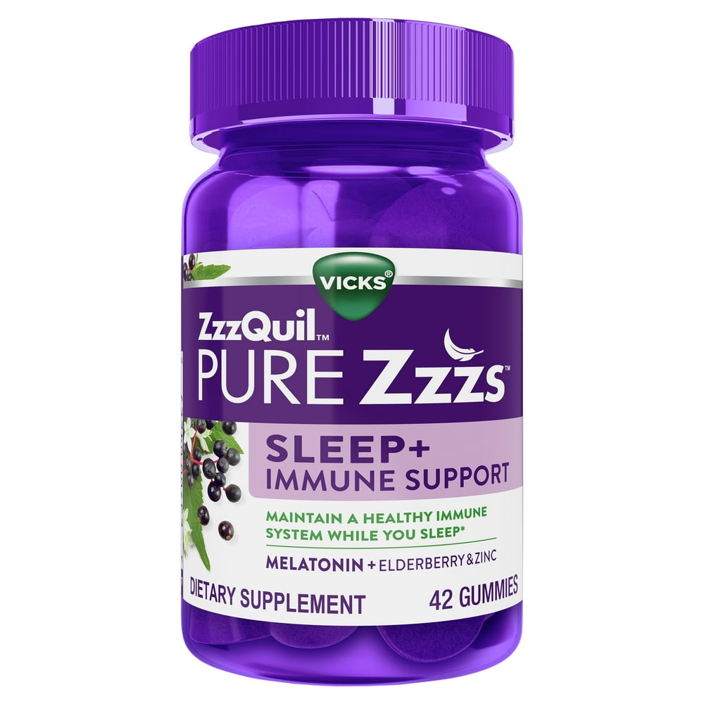 ZzzQuil Pure Zzzs Melatonin Sleep Aid + Immune Gummies, 1mg, 42 Ct