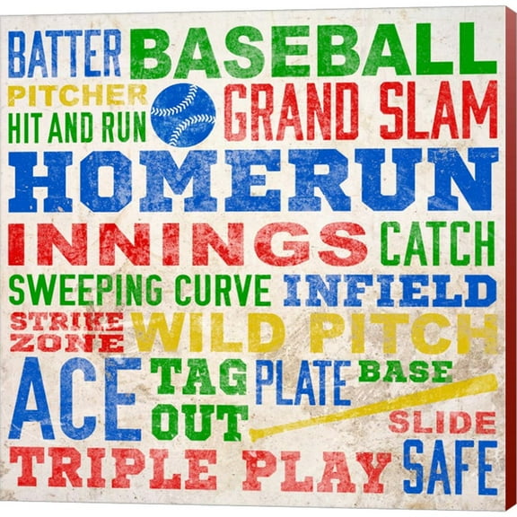 Great Art Now Colorful Baseball Typography by SD Graphics Studio, Canvas Wall Art, 12W x 12H