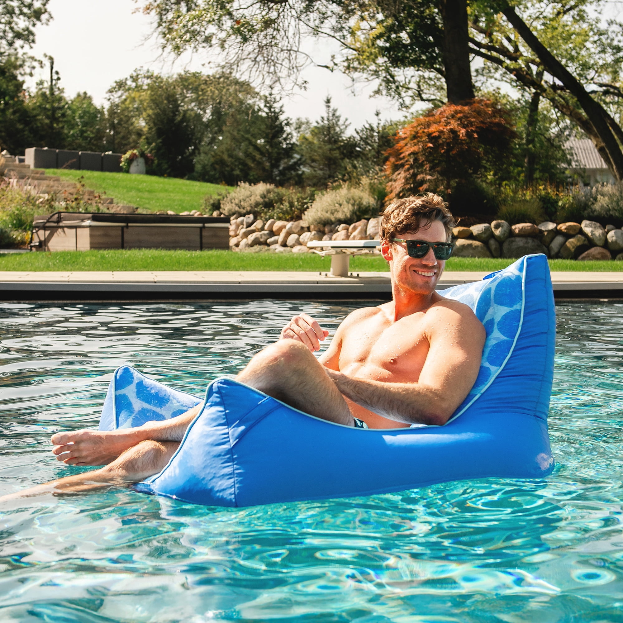 Big Joe Captain's Float No Inflation Needed Pool Lounger, Coral Bloom Double Sided Mesh, Quick Draining Fabric, 3 feet