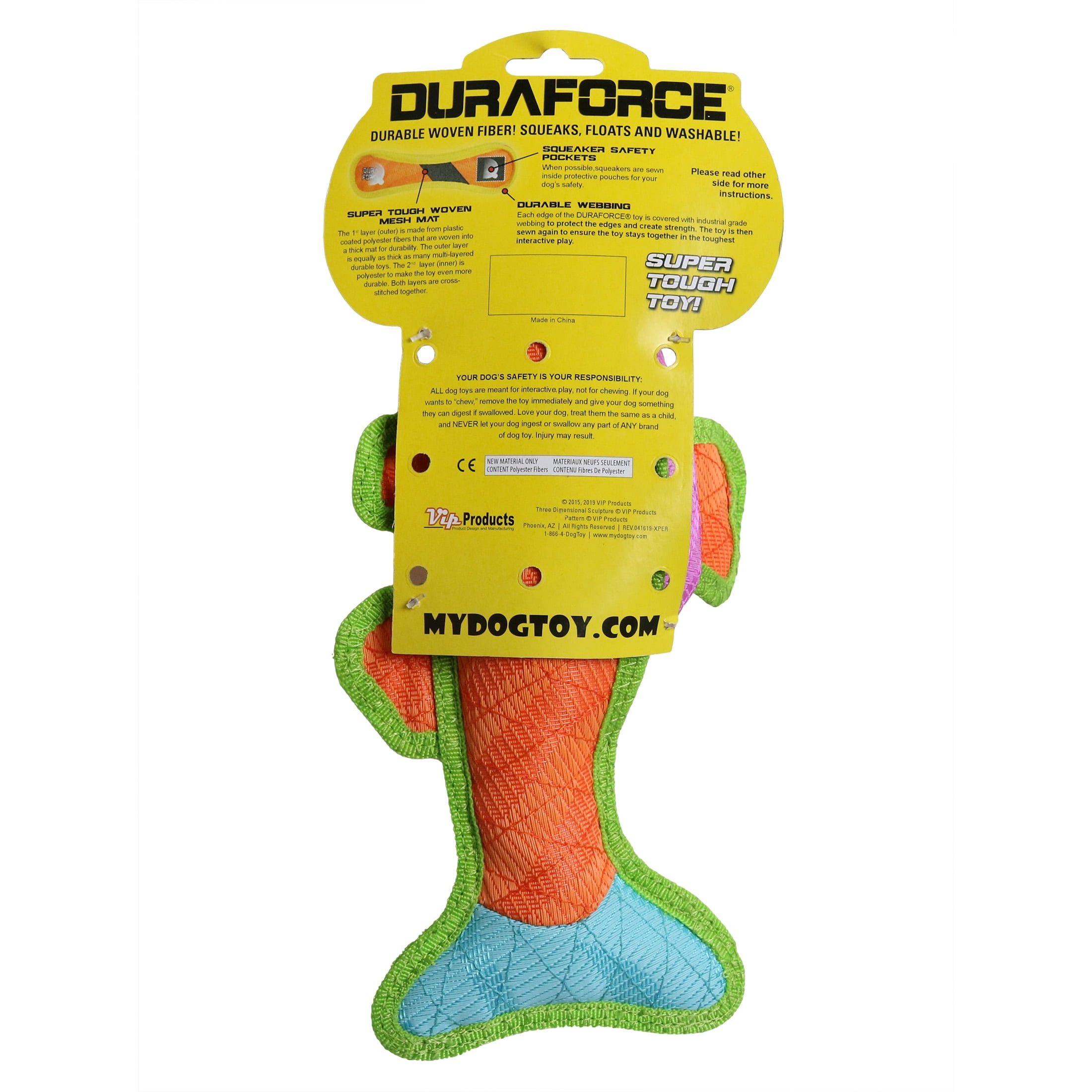 DuraForce Fish Blue Orange Pink Woven Fiber Squeaky Dog Toy