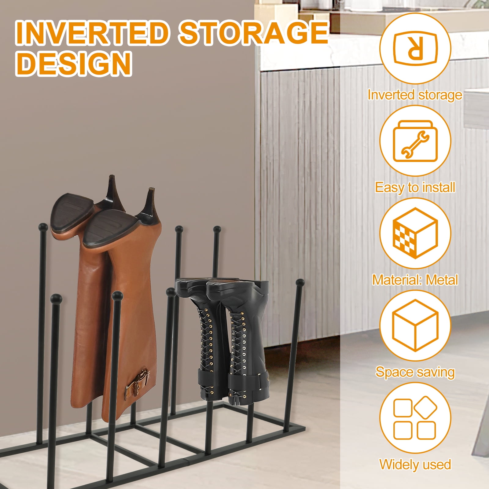 Boot Rack Free Standing Boot Rack Organizer Metal Boot Storage Rack Removable Tall Boot Storage Rack Multifunctional Boot Holder Organizer Practical Boot Shoe Rack for 6 Pairs Shoes