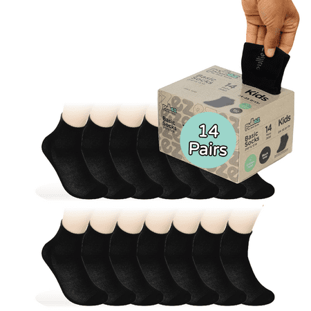

Pulliez® Thin Cotton Blend Low Cut Ankle Kids Size S Socks 14-Pack Black