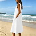 thumbnail image 5 of Axiiglly Women's Dresses 2026 Summer Button V Neck Sleeve Mid Dresses Solid Color Flowy Holiday Sundresses S-3XL, 5 of 8
