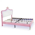 thumbnail image 6 of HighSound Queen Size Bed Frame with Crown Headboard & LED Lights, Modern Upholstered Princess Bed, Platform Bed Frames, No Box Spring Needed, Noise Free, White & Pink, 6 of 7