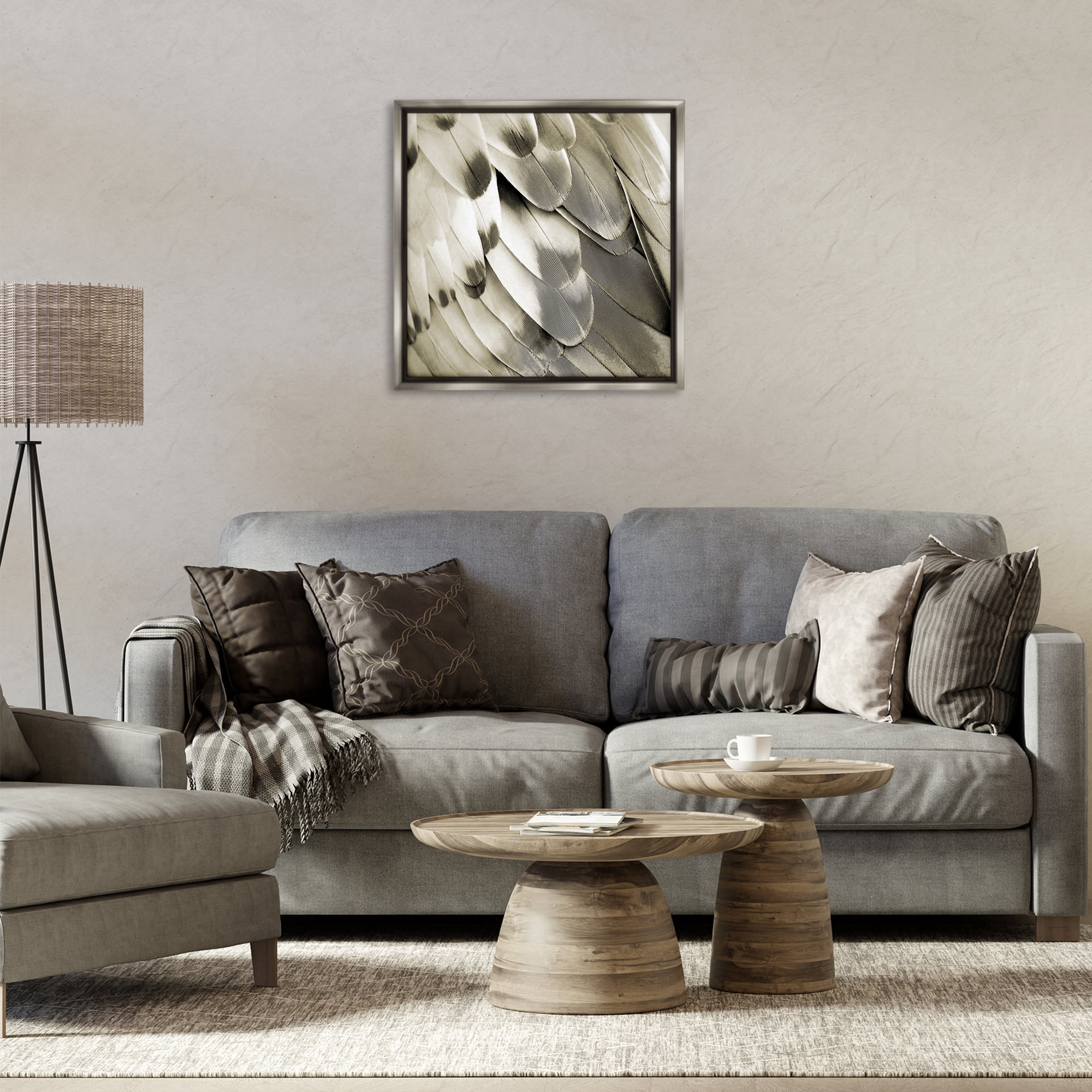Stupell Industries Sleek Wing Feathers Animals Painting Gray Floater Framed Canvas Art Print Wall Art, 25 x 25