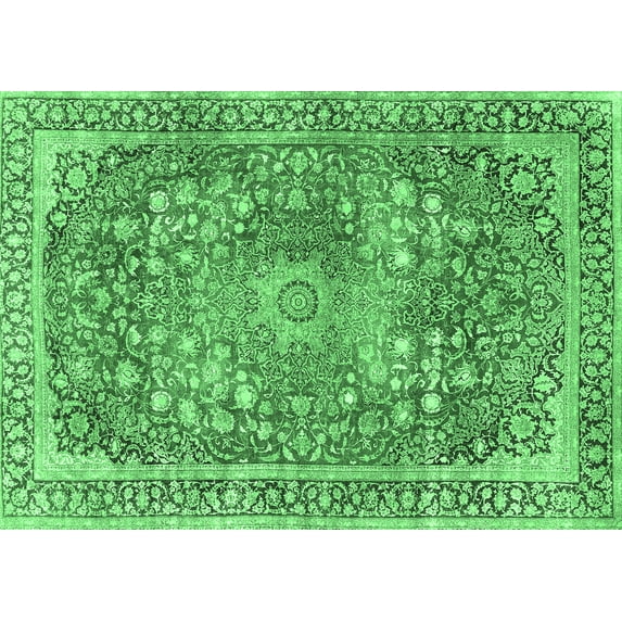 Ahgly Company Indoor Rectangle Medallion Emerald Green Traditional Area Rugs, 7' x 9'
