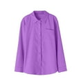 thumbnail image 5 of ATOYSOY Women's Loose Tops Pockets Fashion Outwear Turn Down Collar Sweatshirts Solid Color Pullover Long Sleeve Tees Fall Winter Casual Business Shirts Purple L, 5 of 7