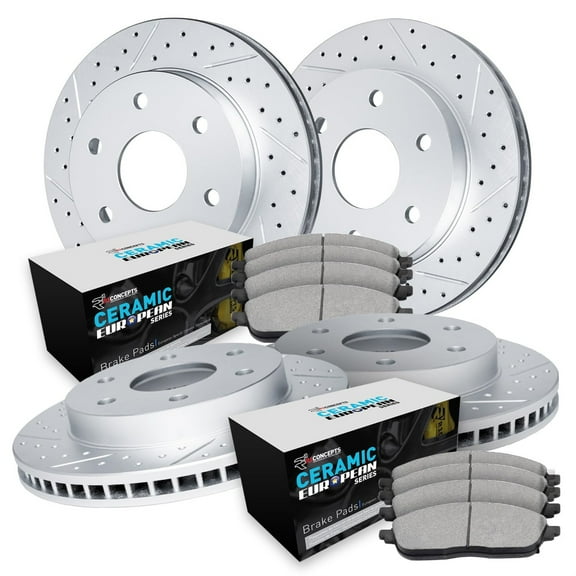 R1 Concepts Drilled and Slotted Carbon Coated Disc Brake Rotor Set with Euro Ceramic Pads WBTN2-48000