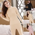 thumbnail image 2 of comerut 2 Pcs/Set Winter Women Thermal Underwear Set Middle-high Collar Long Sleeve Warm Thick Plush Slim Fit Elastic Lady Cold Weather Pajamas Set Homewear Clothing, 2 of 8