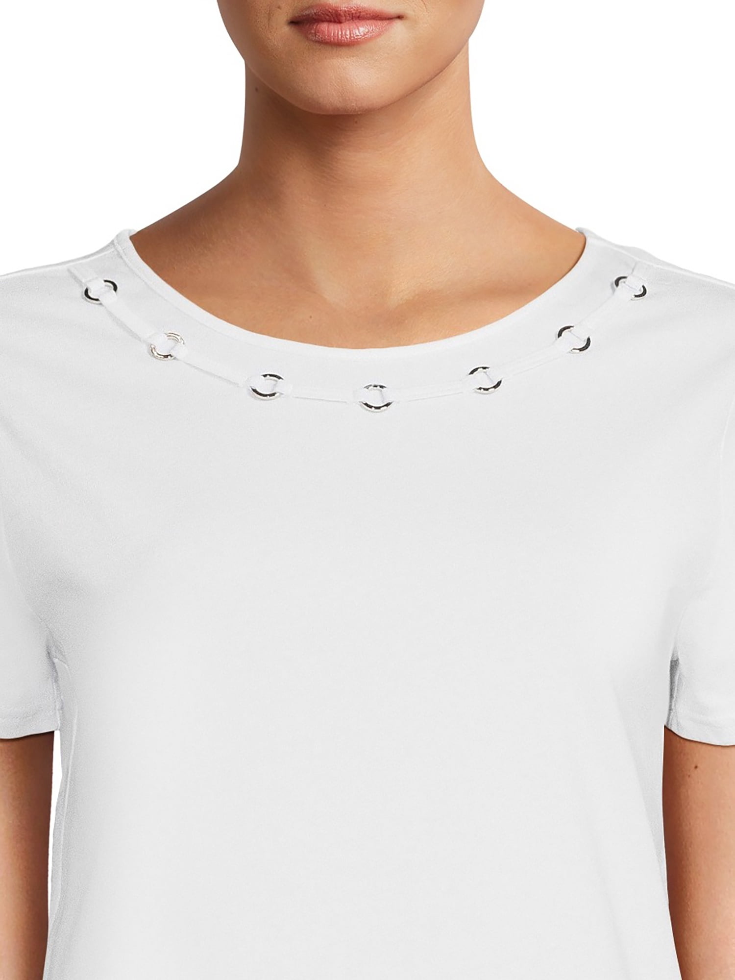 RealSize Women's Embellished Crewneck Tee with Short Sleeves, Sizes XS-3XL