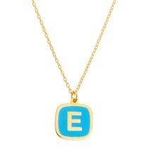 Personalized Planet Women's Cushion Shape Enamel Initial Necklace