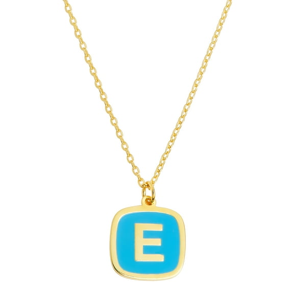 Personalized Planet Women's Cushion Shape Enamel Initial Necklace