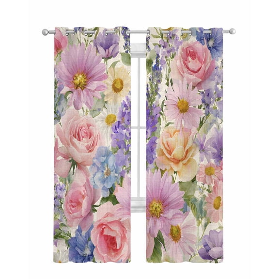 Purple Pink Floral Sheer Curtains 63 Inch Length 2 Panels Set for Living Room/Bedroom, Spring Farmhouse Country Vintage Flower Kitchen Curtains Grommet Semi-Sheer Curtains Window Treatments 42"x63"x2
