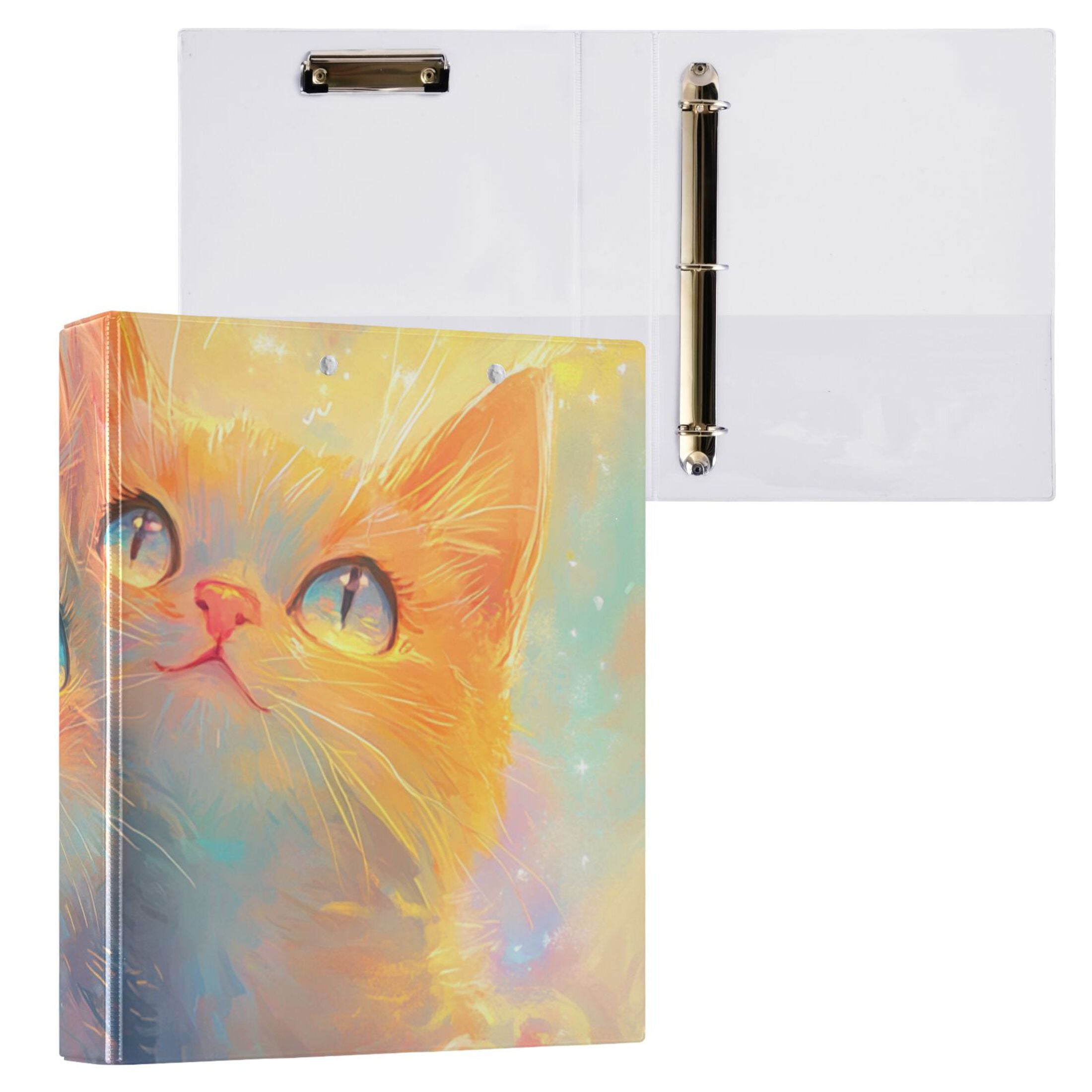 Cute Smiling Cats 3 Ring Binders 1.5 inch Hardcover File Folders with Interior Pockets A4 Size Organizer for School Office Hospital