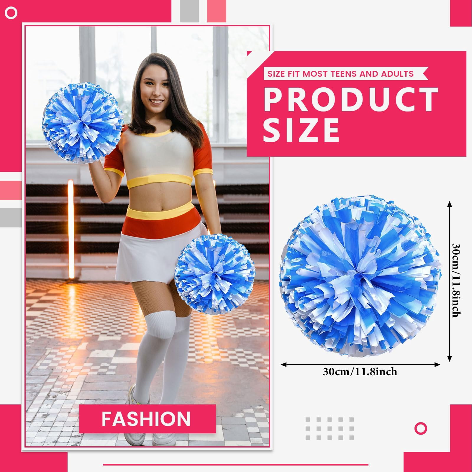 Cheer Pom Poms 20 Pcs Four Finger Handle, Cheerleading Handheld Squad Pompoms for Sports Team Cheer Spirit Games Dance Party Adults