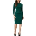 thumbnail image 1 of Vestido de trabajo ajustado de peplum para mujer INSPIRE CHIC, cuello redondo, de manga larga, cintura alta, midi, XS, verde oscuro, 1 of 6
