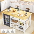 thumbnail image 6 of ChicZhiNest Kitchen Island with Storage, 60" Solid Rubberwood Island Table, Coffee Bar Cabinet with Fridge Space & Power Outlets, 6 Hooks, White, 6 of 9