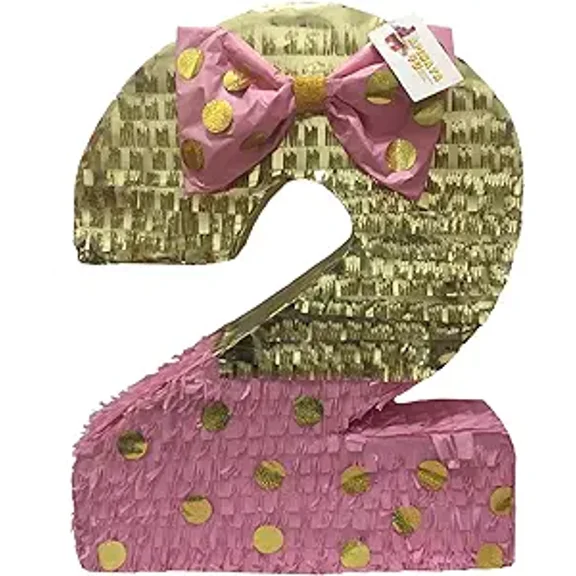 APINATA4U Pink & Gold with Bow Number Two Piñata 20" Tall